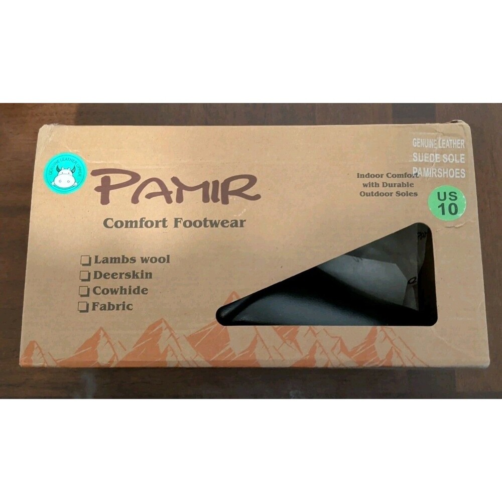 PAMIR Men's Genuine Leather Scuff Slippers with Memory Foam Size 10